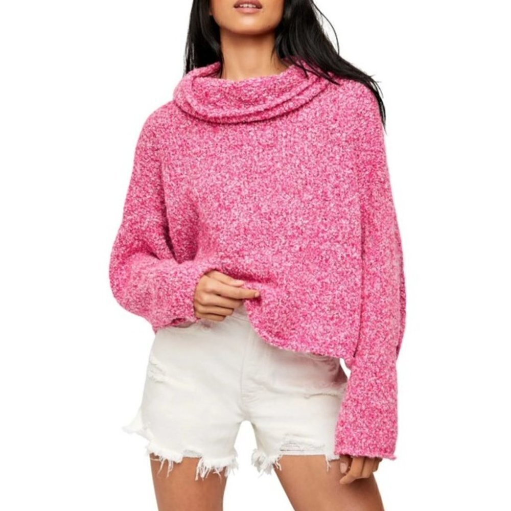NWD New with Defect Free People Bff Cowl Neck Sweater, Size M - Pink MSRP $98
